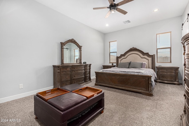 bedroom with carpet floors and ceiling fan