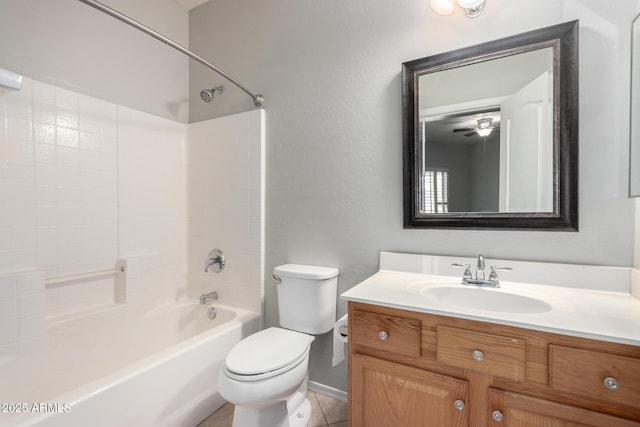 full bathroom featuring vanity, tile patterned floors, washtub / shower combination, and toilet