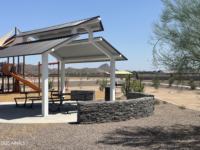 exterior space featuring a gazebo and playground community