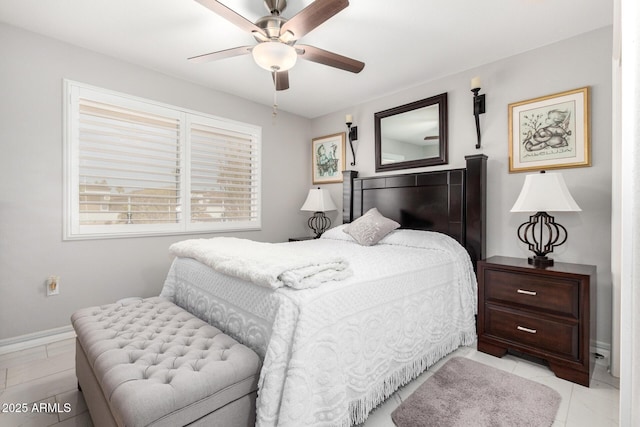 bedroom featuring baseboards and ceiling fan