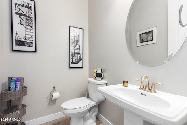 bathroom with wood-type flooring, sink, and toilet