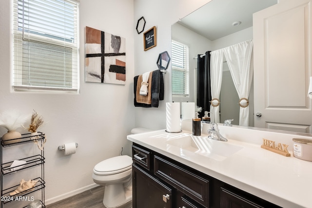 bathroom featuring vanity, toilet, and wood-type flooring