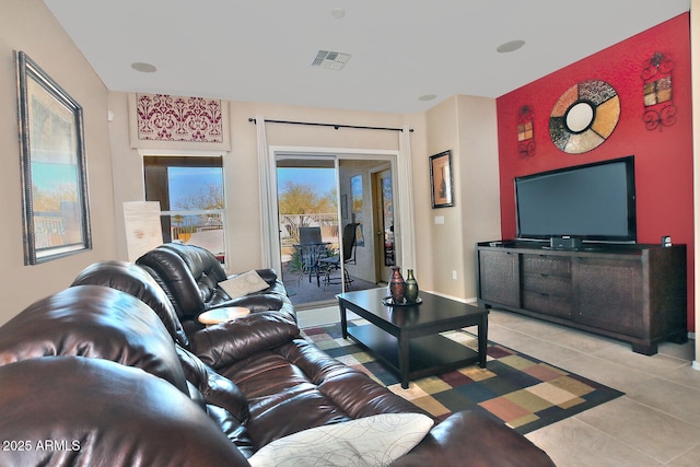 living room featuring light tile patterned flooring