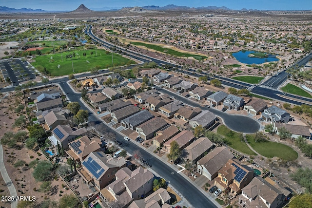 aerial view with a water and mountain view