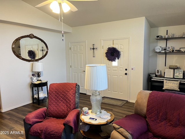 100 N Lariat Way, Payson, AZ 85541 - living room with wood finished floors, a ceiling fan, baseboards, and lofted ceiling
