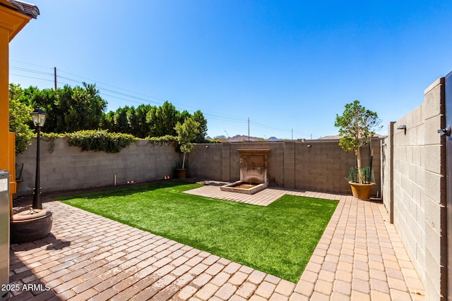 view of yard featuring a patio area and a fenced backyard