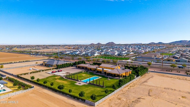 aerial view featuring a residential view and a mountain view