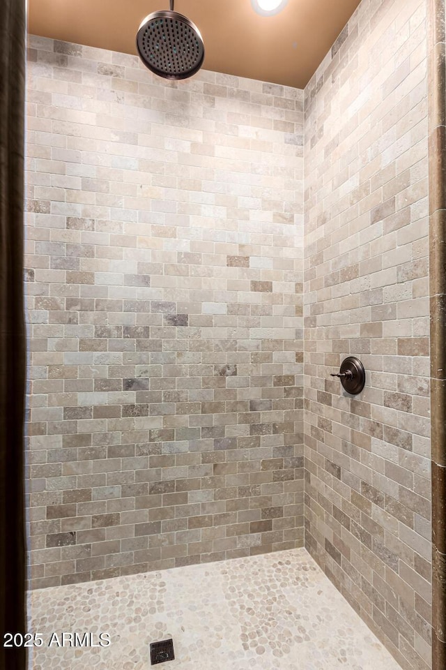 bathroom with a tile shower