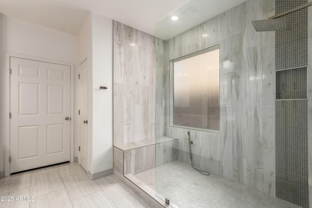 2741 E San Tan St, Chandler, AZ 85225 - bathroom featuring a marble finish shower, tile patterned floors, and recessed lighting