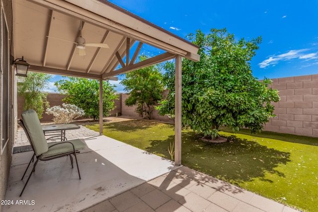 view of patio with ceiling fan