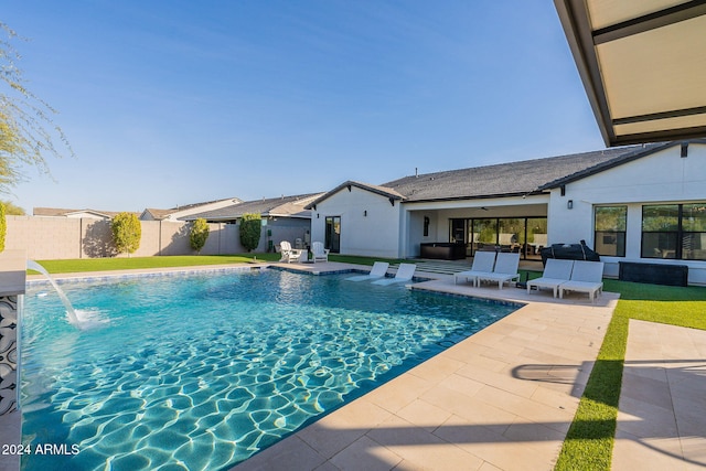 view of swimming pool with a fenced in pool, a patio area, and a fenced backyard