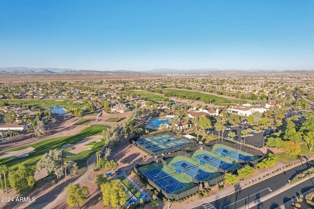 birds eye view of property featuring a mountain view