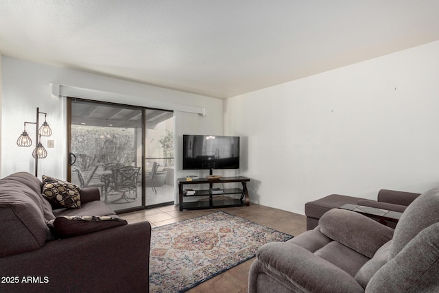 living room featuring light tile patterned floors