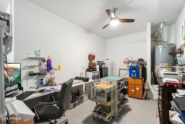 office featuring gas water heater and ceiling fan