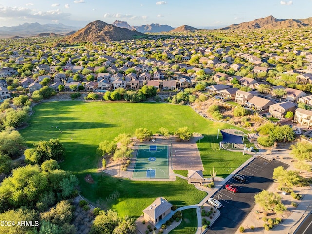 aerial view featuring a residential view and a mountain view