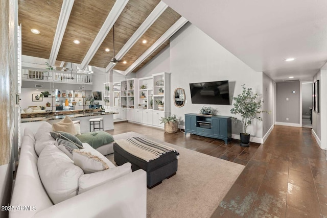4392 W Charro Ln, Yuma, AZ 85365 - living room with beamed ceiling, wood ceiling, recessed lighting, wood finished floors, and baseboards