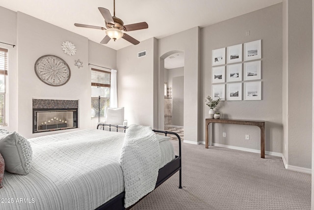 bedroom featuring carpet floors and ceiling fan