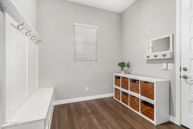 mudroom with dark hardwood / wood-style flooring