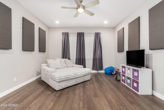 bedroom featuring ceiling fan and dark hardwood / wood-style floors