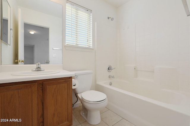 full bathroom with tile patterned flooring, vanity, toilet, and washtub / shower combination