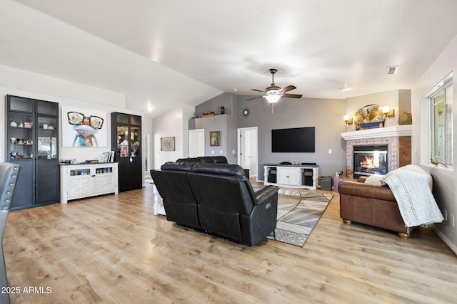 7300 Butte Vis, Prescott Valley, AZ 86315 - living area featuring ceiling fan, visible vents, wood finished floors, and lofted ceiling