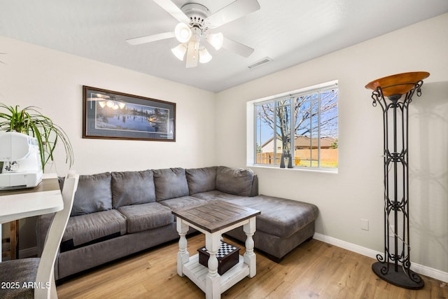 7300 Butte Vis, Prescott Valley, AZ 86315 - living room with a ceiling fan, light wood-style flooring, and baseboards