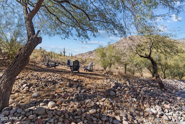 view of yard featuring a mountain view