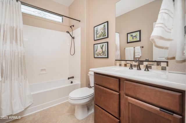 full bathroom featuring tile patterned floors, vanity, toilet, and shower / bath combination with curtain
