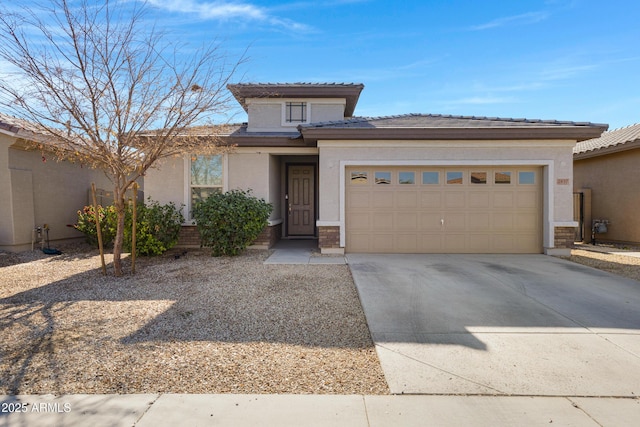 prairie-style home with a garage