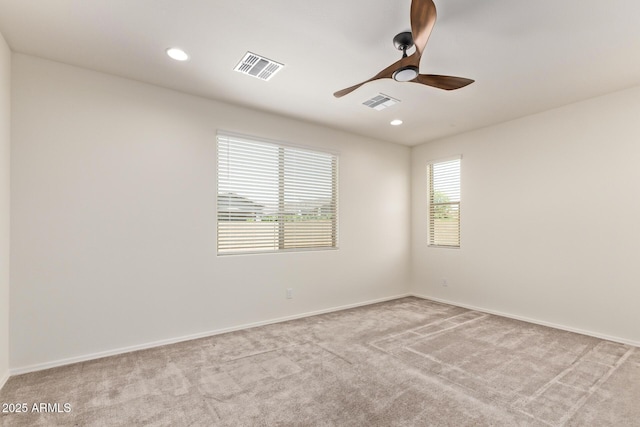 1268 E Jahns Dr, Casa Grande, AZ 85122 - carpeted spare room featuring visible vents, a ceiling fan, baseboards, and recessed lighting