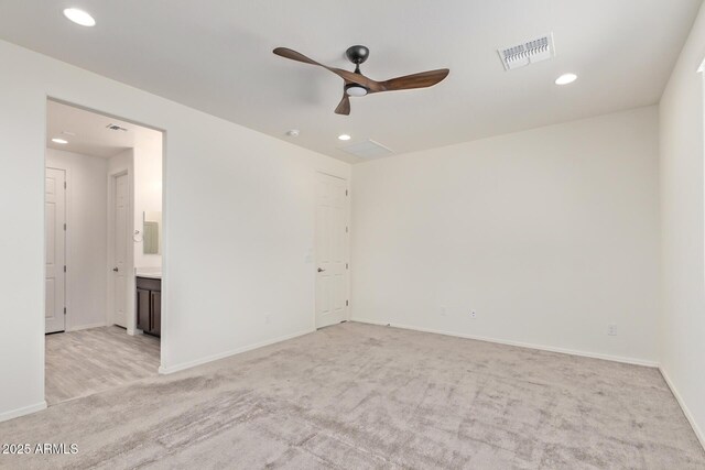 1268 E Jahns Dr, Casa Grande, AZ 85122 - unfurnished room with light colored carpet, a ceiling fan, visible vents, and recessed lighting