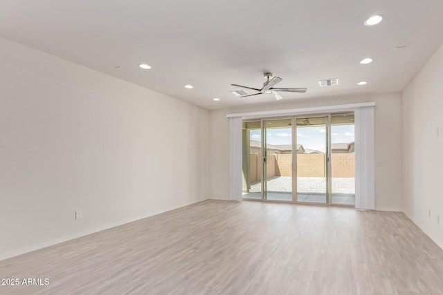 1268 E Jahns Dr, Casa Grande, AZ 85122 - unfurnished room featuring visible vents, baseboards, ceiling fan, recessed lighting, and light wood-style flooring