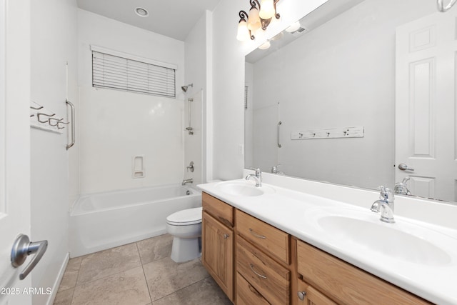 full bathroom with vanity, tile patterned floors, toilet, and shower / bath combination