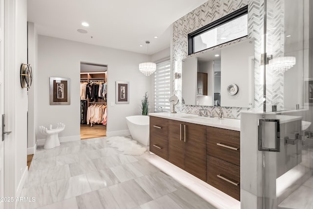 bathroom with vanity and plus walk in shower