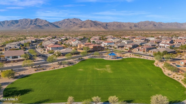 bird's eye view with a mountain view