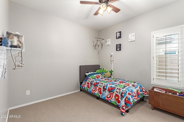 bedroom featuring carpet and ceiling fan