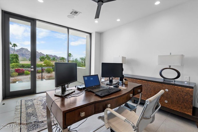 4451 E Joshua Tree Ln, Paradise Valley, AZ 85253 - office space with ceiling fan, recessed lighting, and light tile patterned floors