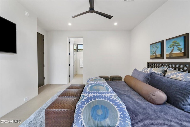 4451 E Joshua Tree Ln, Paradise Valley, AZ 85253 - carpeted bedroom featuring recessed lighting, ceiling fan, and ensuite bath