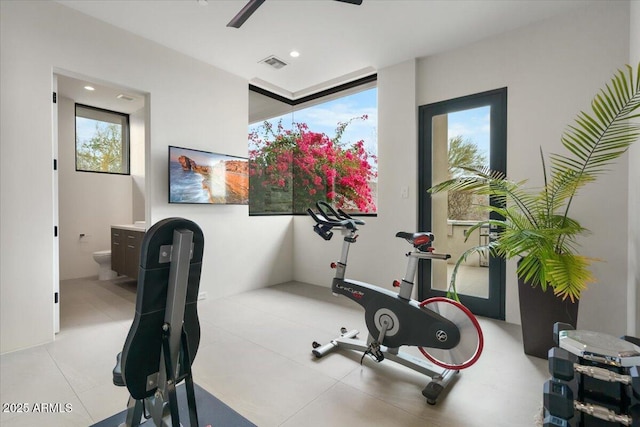 4451 E Joshua Tree Ln, Paradise Valley, AZ 85253 - workout room with a ceiling fan and recessed lighting
