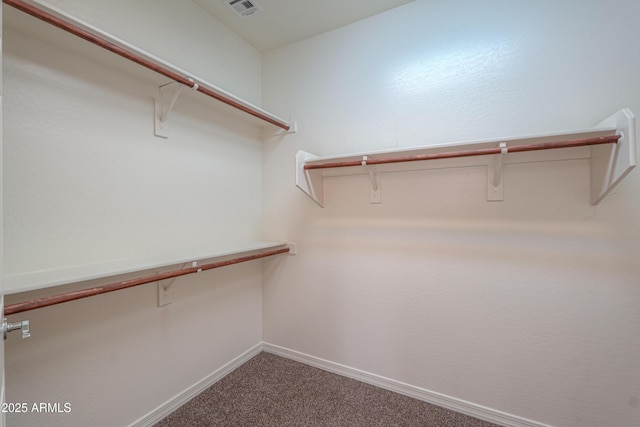 walk in closet featuring carpet flooring and visible vents