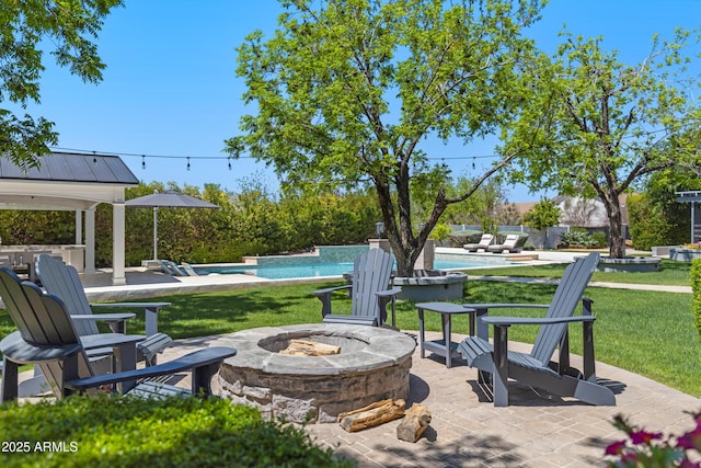 23902 S 202nd Ct, Queen Creek, AZ 85142 - view of patio / terrace featuring an outdoor pool and an outdoor fire pit