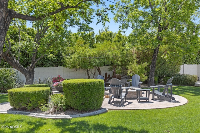 23902 S 202nd Ct, Queen Creek, AZ 85142 - view of yard with a fire pit, a patio, and fence