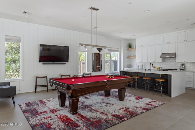 23902 S 202nd Ct, Queen Creek, AZ 85142 - rec room with visible vents, a sink, pool table, and light tile patterned floors
