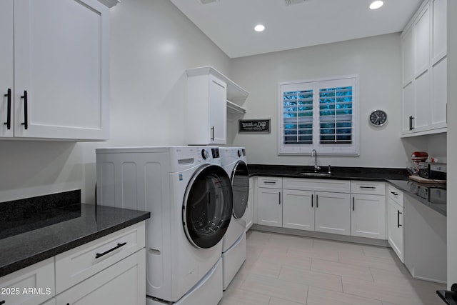 23902 S 202nd Ct, Queen Creek, AZ 85142 - laundry area featuring cabinet space, independent washer and dryer, recessed lighting, and a sink