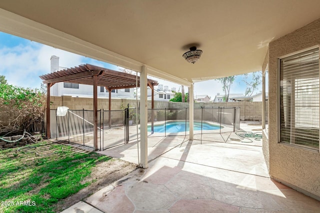 view of swimming pool with a pergola and a patio