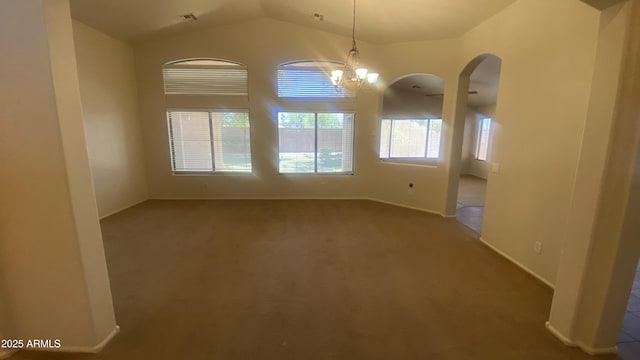 5374 N Ormondo Way, Litchfield Park, AZ 85340 - carpeted spare room featuring lofted ceiling and a chandelier