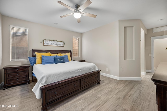 3773 E Stampede Dr, Gilbert, AZ 85297 - bedroom featuring baseboards, light wood finished floors, and ceiling fan