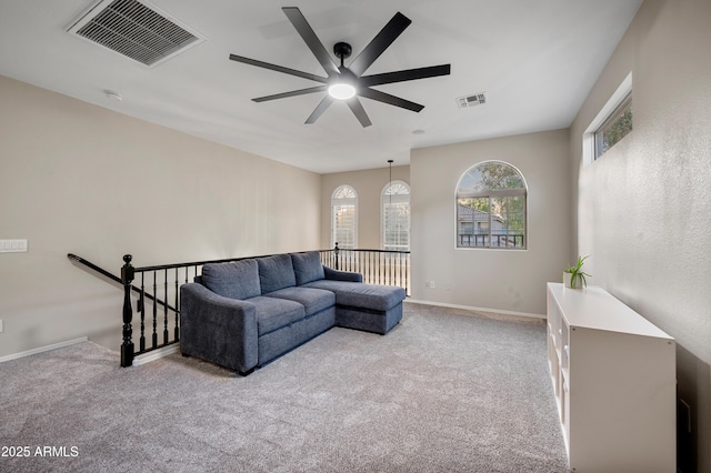 3773 E Stampede Dr, Gilbert, AZ 85297 - carpeted living area with a ceiling fan and baseboards