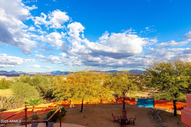 view of patio featuring a mountain view