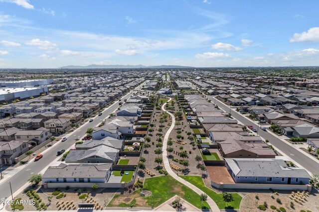 aerial perspective of suburban area with mountains